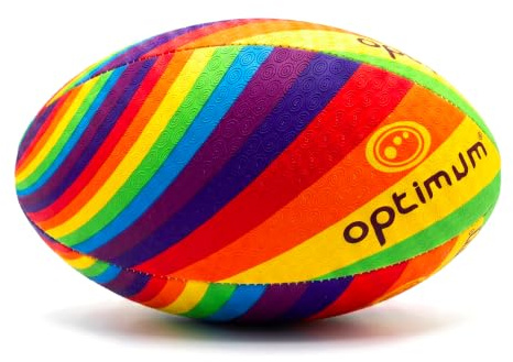 Optimum Rugby Ball - Balanced and Responsive for Accurate Handling and Kicking of Top-Performing Rugby Balls - Perfect for Training and Gameplay - 2-Ply 410g Ball - Rainbow Twister - Midi