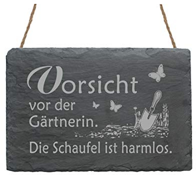 Wetterfeste Schiefertafel « VORSICHT VOR DER GÄRTNERIN » Schild mit Motiv Garten Schmetterlinge - Türschild Dekoschild Dekoration - Gärtnerei Gartenarbeit