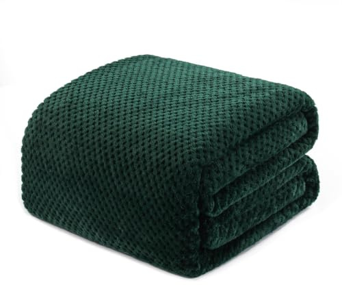 Exclusivo Mezcla Plaid Couverture Polaire Gaufré, 230x270 CM, Vert Forêt | Jeté de lit, canapé, voyage, respirant, moelleux, douillet, léger, Jacquard, polyester, confortable toutes saisons