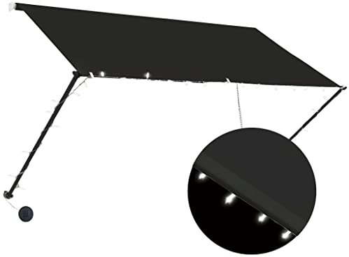 vidaXL Toldo Retráctil con LED Toldo Frontal Solar de Pared Dar Sombra a Jardín Balcones Terrazas Extensible Ajustable 250x150cm Gris Antracita