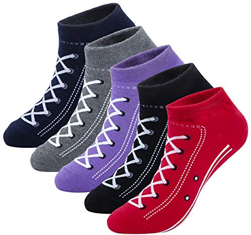 KONY Womens 5 Pairs Lightweight Cotton Novelty Low Cut Ankle Socks, Unique Fun Gifts for Teen Girls Size 6-10 (Shoes Sneaker)