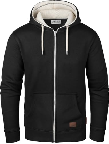 Grin&Bear huvjacka för män | huvtröja med fleece inuti | GEC490, Schwarz2, L