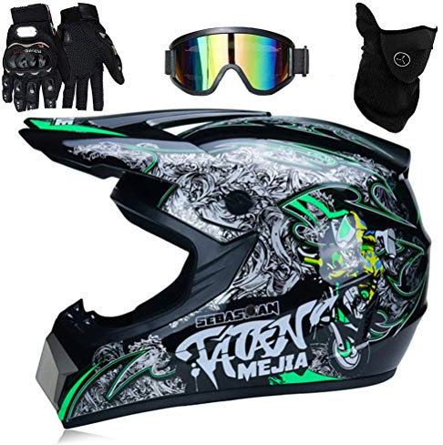 Gmuret Casco de Motocross Profesional, Casco de Motocross Dirt Bike Offroad con Guantes, Gafas de Seguridad, máscara a Prueba de Viento, Casco MTB Adecuado para Adultos y niños