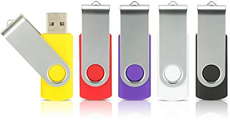8GB Flash Drives 5 Pack, Alihelan USB Flash Drive USB 2.0 Thumb Drive Swivel Memory Stick U Disk Jump Drive Zip Drive with Led Indicator (5 Mixed Colors: Black Red Purple Yellow White, 8G)
