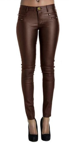 Andiwa Dambyxor i konstläder låg midja dubbel dragkedja rumpa push-up stretch skinny PU sexiga leggings petite/vanlig/lång