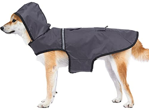 KoKoBin Waterproof Dog Reflective Jacket mit Kapuze Halsloch Super leichte und atmungsaktive wasserdichte Jacke für mittlere und große Hunde (XXL, grau)