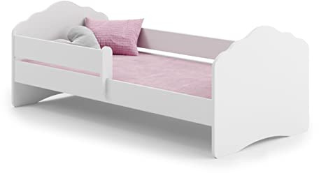 MEBLEKO Cama Infantil Fala Blanca 140 x 70 barandilla, colchón, Bastidor, Estructura Cama Dormitorio Infantil