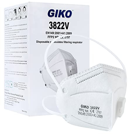 GIKO FFP2 Maske mit Ventil 20 stück weiß FFP2 Masken FFP2 Atemschutzmaske 5 Schutzschichten Schutz FFP 2 Kopfband Gesichtsmasken