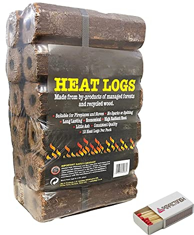 Perfectonish High Energy Ultra Dry Heat Logs Open Fire Log Eco Wood Fuel Wood Burner With SAFETY MATCH BOX (12 Heat Logs)