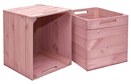 Kistenkolli Altes Land Holzkiste 2er Set für Kallax & Expedit – Aufbewahrungskiste aus Holz Rosa | Regalkiste | 33 x 37,5 x 32,5 cm