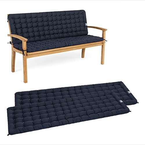 HAVE A SEAT Living - Gartenbank Auflage mit Rückenteil 100 cm - Bequemes Gartenbankauflagen Set - Waschbar bis 95°C, Orthopädisch, Wetterfest - Made in Germany (2X 100x48 cm, Marine-Blau)