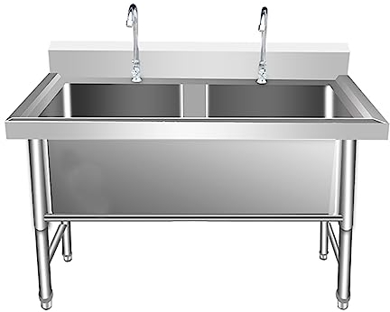 TRGCJGH Edelstahl Küchenspüle, Doppelbecken Spültisch, Freistehende Einzelbecken Spülbecken, Edelstahlspüle Camping Spülbecken Waschbecken Für Außen(100x 70x 80cm/39.3”x27.5”x31.4”,201 stainless steel