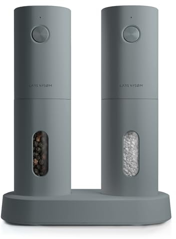 LARS NYSØM Electric Salt and Pepper Grinder Set, USB Rechargeable, Automatic Salt and Pepper Mills, Spice Shakers Refillable with LED Light, Adjustable Coarseness, Ceramic Grinder (Ash Gray)