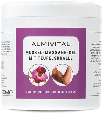ALMIVITAL Muskel Massage-Gel mit Teufelskralle – 500 ml | Kühlgel gegen Muskelschmerzen, Gelenkschmerzen & Muskelverspannungen | Salbe für Nacken, Schulter, Rücken & Sport