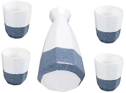BESTonZON 1juego Sake Japonés De Cerámica Set De Botella y Tazas Para Celebraciones y Uso Diario Retiene Calor y Filtraciones Color Azul