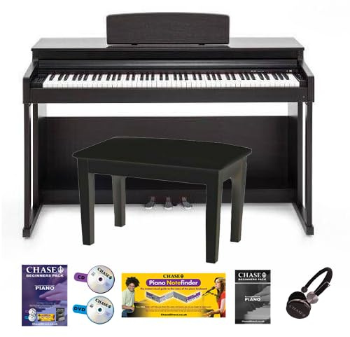 CHASE CDP 357 GRAND DIGITAL PIANO in BLACK | 88 NOTES FULLY WEIGHTED HAMMER ACTION KEYS, 357 VOICES, 192 POLYPHONY & LCD FULL CABINET & SLIDING LID CHASE HEADPHONES AND TUTORIAL PACK