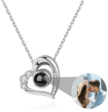 CSstone Foto Kette mit Bild Projektion kette Personalisierte Foto Ich liebe Sie Charme Speicher Schmuck Geschenk für Frauen Sehen Durch Bild Kette Herz Anhänger Geschenk für Sie/Mutter