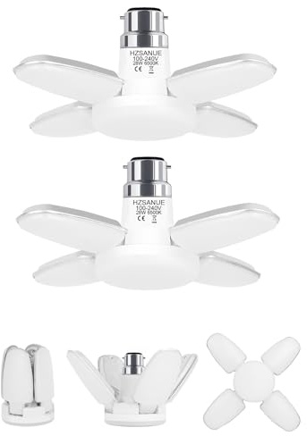 HZSANUE LED Lampadine Garage 28W, B22 Lampadina Baionetta, 6500K Bianco Freddo, 3100LM, 300W Lampadina Incandescenza Equivalenti, Non Dimmerabile, Confezione da 2
