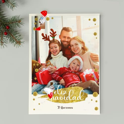 Transparent Gift Calendario de Adviento Personalizado con Foto Grande y Texto. Calendario Adviento con Relleno Chocolate Sorpresa. Decoración de Navidad. Regalos Originales Familia, Amigos o Pareja