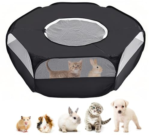 Small Animal Cage, Hamster Playpen, Guinea Play Pen with Cover, Outdoor/Indoor Pet Pop up Playpen, Hamster Run Playpen Tent Perfect for Rabbit Guinea Pig Rat Puppy (Black)
