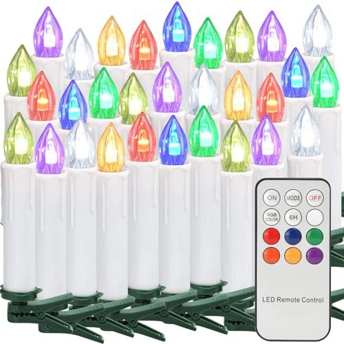 TechKen Weihnachtsbaum Kerzen RGB LED mit Clip Fernbedienung,Flackernd Weihnachtskerze Stabkerzen Dimmbar Christbaumkerzen Kerzenlichter Elektrische Kerzen Flammenlose Kerzen Weihnachtsdeko (30er)
