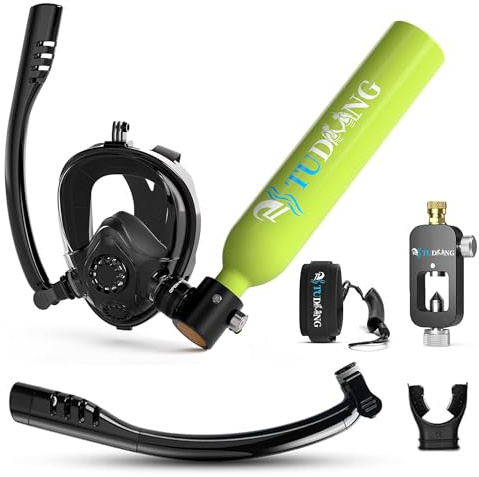 TUDIVING-0,5 l tragbares Tauchflaschenset, Mini-Sauerstoffflasche mit Vollgesichts-Schnorchelmaske, Reise-LANG-Tanks für Tauchrettung/Bootsreinigung