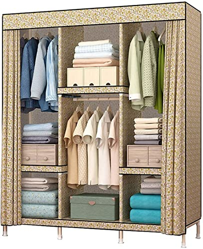 BOKNI Tragbarer Kleiderschrank, Stoff-Kleiderschrank, zusammengebauter Kleiderschrank, Zuhause, großer Kleiderschrank, Organizer, stabil, tragbar, Stoff-Kleiderschrank, E, 168 x 130 cm, tragbarer