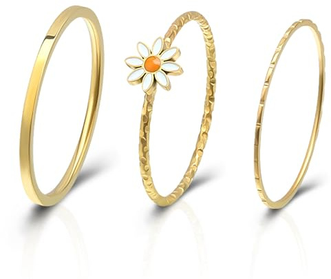 Joacii Vergoldete stapelbare Ehering-Sets für Frauen Stapeln Sonnenblume Statement Dünne Ringe Set Comfort Fit Größe 6