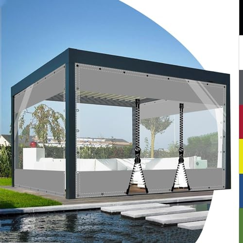 HQQMNY Telone trasparente con occhielli, impermeabile, 0,5 mm, con occhielli, in PVC, 560 g/m², resistente alle intemperie, impermeabile, per gazebo