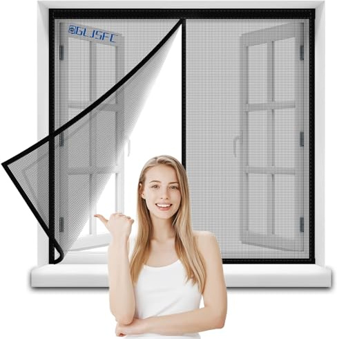 Zanzariera Magnetica Finestra 95x95cm Zanzariere Magnetiche per Porte Finestre Scorrevole con Calamita Anti Zanzare Insetti, Chiusura Automatica, con Nastro Adesivo Nero
