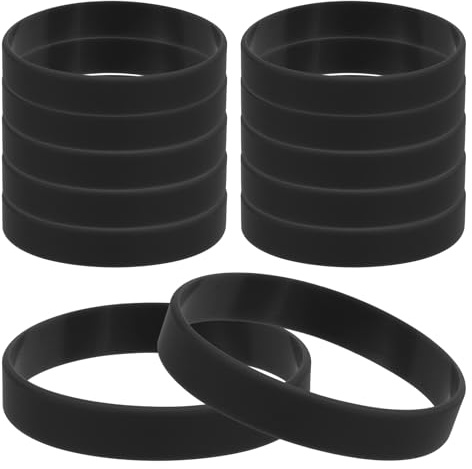 PATIKIL Silicone Rubber Bracelets, 12 Pcs Solid Color Blank Stretch Wristbands Sports Elastic Rubber Bands for Men Women Adults Teen Party Favors, Black