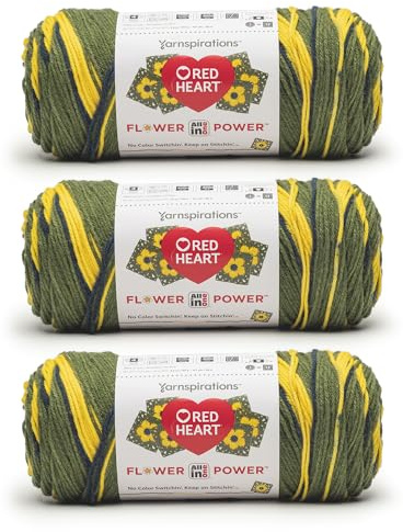 Rött hjärta allt-i-ett blomkraft gullrisgarn – 3-pack med 250 g – 100% akryl – #4 kamgarn (medium) – 440 meter – stickning/virkning