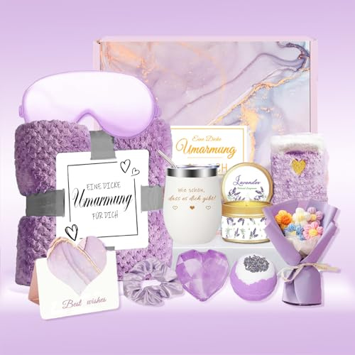 LSGXZS Geschenke für Frauen,GeburtstagsGeschenkset für Frauen Beste Freundin Frau MamaKollegin Schwester mit Wellness 12ozEdeltahl Weinbecher Decke13tlg Bathsduft Geschenkbox zum MutterWeihnachtstag
