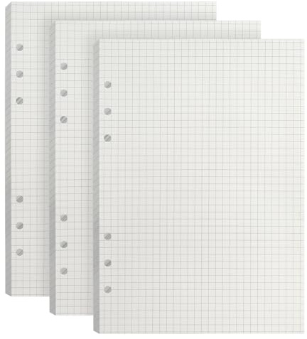 GYSRXS 3 Packungen A5 Nachfüllpapier Kariert 135 Blätte Ringbuch Nachfüllbar Papier 6 Löcher Notizpapier Nachfülleinlagen für A5 Notizbuch,Tagbuch,Skizze,Malerei