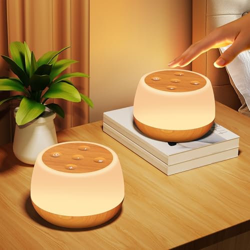 Dorifun LED Nachttischlampe Touch Dimmbar 2er Set, Tischlampe Kabellos USB Aufladbar mit RGB Farben 4 Modi, Nachtlicht Kinder Kleine Stilllicht Dimmbar mit Timing für Schlafzimmer Kinderzimmer - Holz