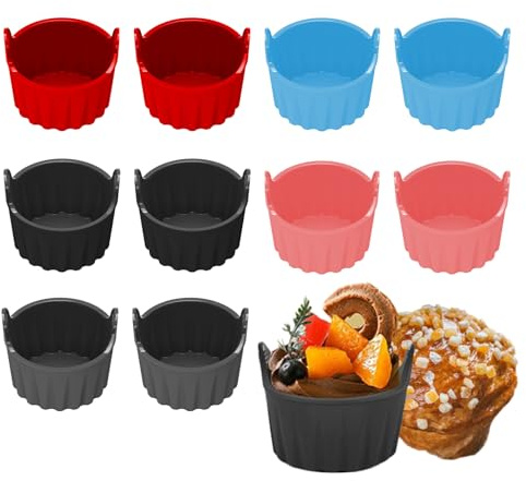 RoseFlower Auflaufförmchen für Luftfritteuse, 10 Stück Silikonform Heißluftfritteuse für Muffins, Cupcakes, Pudding, Spiegeleier, Sandwiches, Eierkocher für die Mikrowelle, Egg Poacher