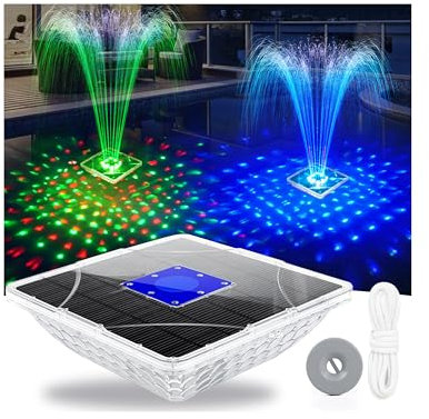 LanBlu Fontana Solare da Giardino con Spettacolo di Luci, 24 * 24CM Fontana Galleggiante per Piscina, Fontane Solare per Laghetto con Ancora, 2 Modalità di Irrigazione Fontane Galleggiante per Stagno