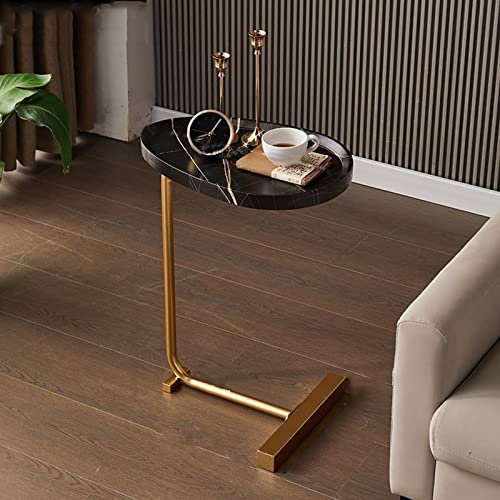 Moderner kleiner, ovaler Couchtisch für Wohnzimmer, Schlafzimmer, Büro, Gold, E 45 x 30 x 60 cm, multifunktionaler Telefontisch, Sofa, Beistelltisch, Esstisch, C-förmiger Beistelltisch,