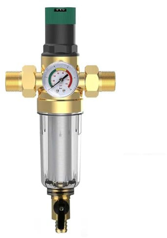 Asyduey Backwash Filter with Pressure Regulator and Pressure Gauge, 3/4 Inch House Connection, Reusable Pressure Regulator