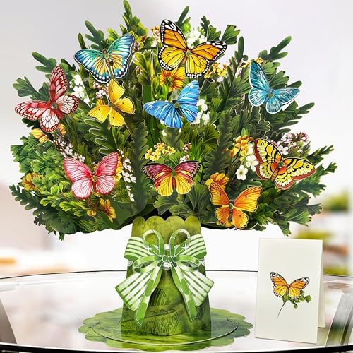 YianHien Schmetterlinge Geburtstagskarte Frau, Exquisit Schmetterlinge 3D Pop Up Karte Geburtstag Hochzeit Jahrestag Verlobungstag für Ehefrau Freundin, Überraschung Muttertag Karte für Mama Geschenk