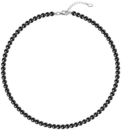 Aleasha Perlenkette Damen 6mm Glasperlen Schwarz Perle Halskette 45cm Kurze Kette Herren Schmuck