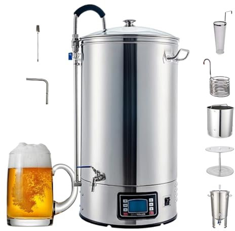 40-Liter-All-in-One-Braukessel mit LCD-Steuerung und Turbokühlung – 10,5 Gallonen elektrisches Brausystem for die Herstellung von selbstgebrautem Bier | 20-minütige Würzekühlung, 7-stufige Temperaturr