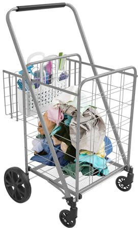 Einkaufstrolley Transportkarre Einkaufswagen Trolley mit Doppelkorb Klappbarer Einkaufstrolley mit 4 Rädern Transportwagen mit großem Stauraum Rollwagen für Supermarkt
