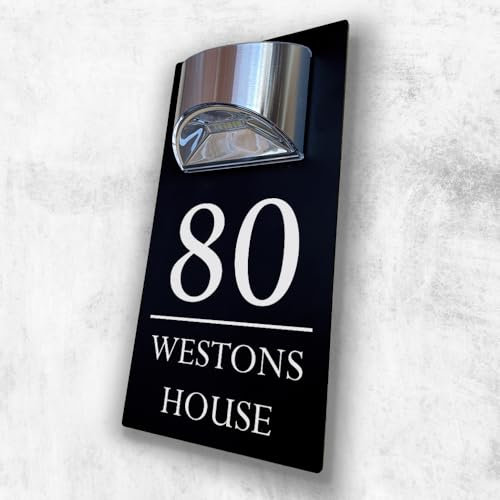 House Numbers Plaques With Solar Light Door Number Plaques For Wall Custom House Number Signs (Black & Modern Text)