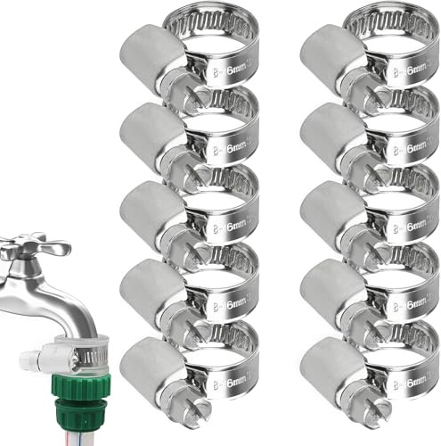 10 Pcs 8-16mm Stainless Steel Jubilee Clips Assorted,Hose Clips Adjustable Hose Clamp,Pipe Clamps for Securing,Home Gas Pipe Flexible HosePipe Tube