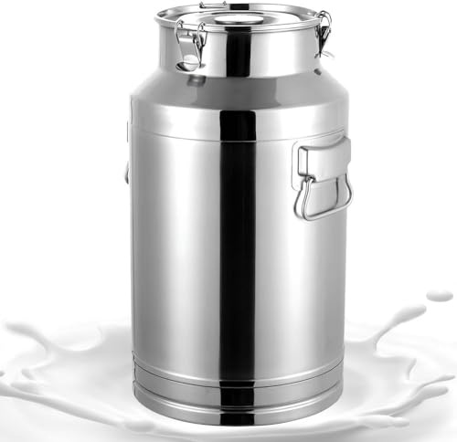 Générique Bidon de Transport de Lait avec Couvercle Scellé - Bidon de Baratte à Lait Pot Seau à Vin Baril Seau à Eau Huile Réservoir à Thé, Usage Cuisine Ou Ferme,Silver-20L