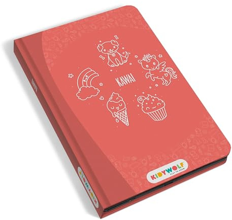 KIDYWOLF - KIDYDRAW Mini Kawaii - Tablette à Dessiner LCD 30 Calques | Écran LCD 8,2, 30 calques réutilisables, ardoise magique légère, nomade et facile à effacer, dès 4 ans