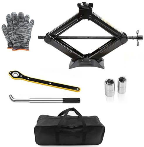 Wagenheber Scherenwagenheber 2500kg/2.5T - Universelle Scherenwagenheber Set mit Radmutternschlüssel & Handschuhe & Aufbewahrungstasche, Maximale Höhe 440 mm, für Wartung und Reparatur von Autos