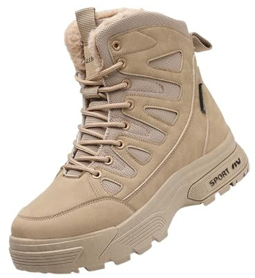 Botas altas de invierno para hombre, con cordones, acolchadas, con forro de piel cálida, zapatos gruesos, resistentes al agua, antideslizantes, ligeros, cómodos, para senderismo y caminata, Khaki, 38