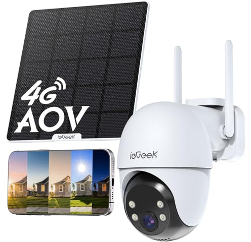 ieGeek 24/7 Grabación,Cámara Solar 4G AOV sin WiFi,Cámara Vigilancia SIM Exterior sin Cables,Seguimiento Automático,Detección Persona/Coche 30m,Visión Nocturna 20m,eSIM Integrado,10000mAh,360° PTZ